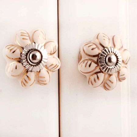 Cream Golden Leaf Big Melon Cabinet Knob